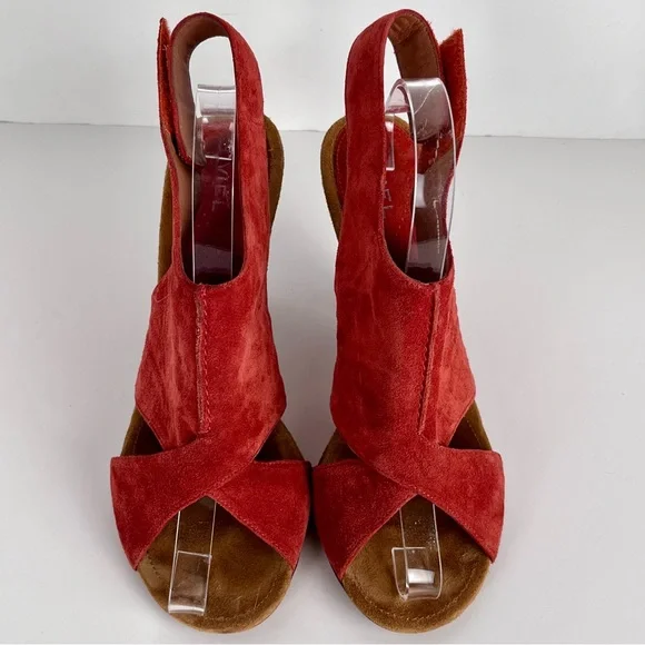 Biviel Heel Sandal Size 40 US 9.5-10 Leather Slingback Papaya Orange Suede - Picture 5 of 11